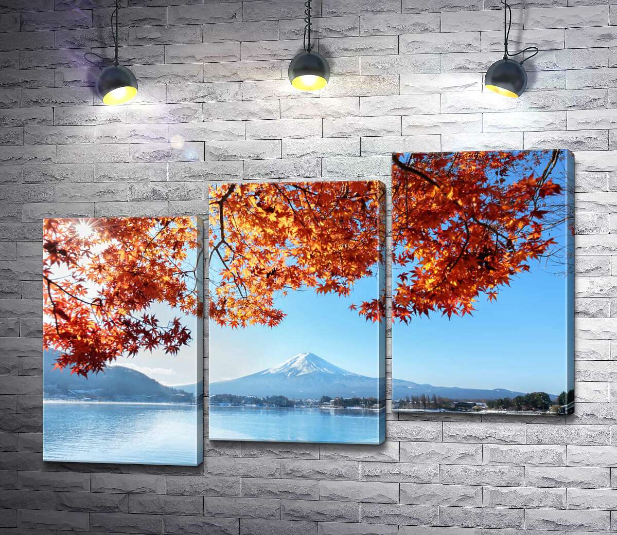 модульна картина Осінній вид на гору Фудзі (Mount Fuji) з вод озера (Модуль №14)