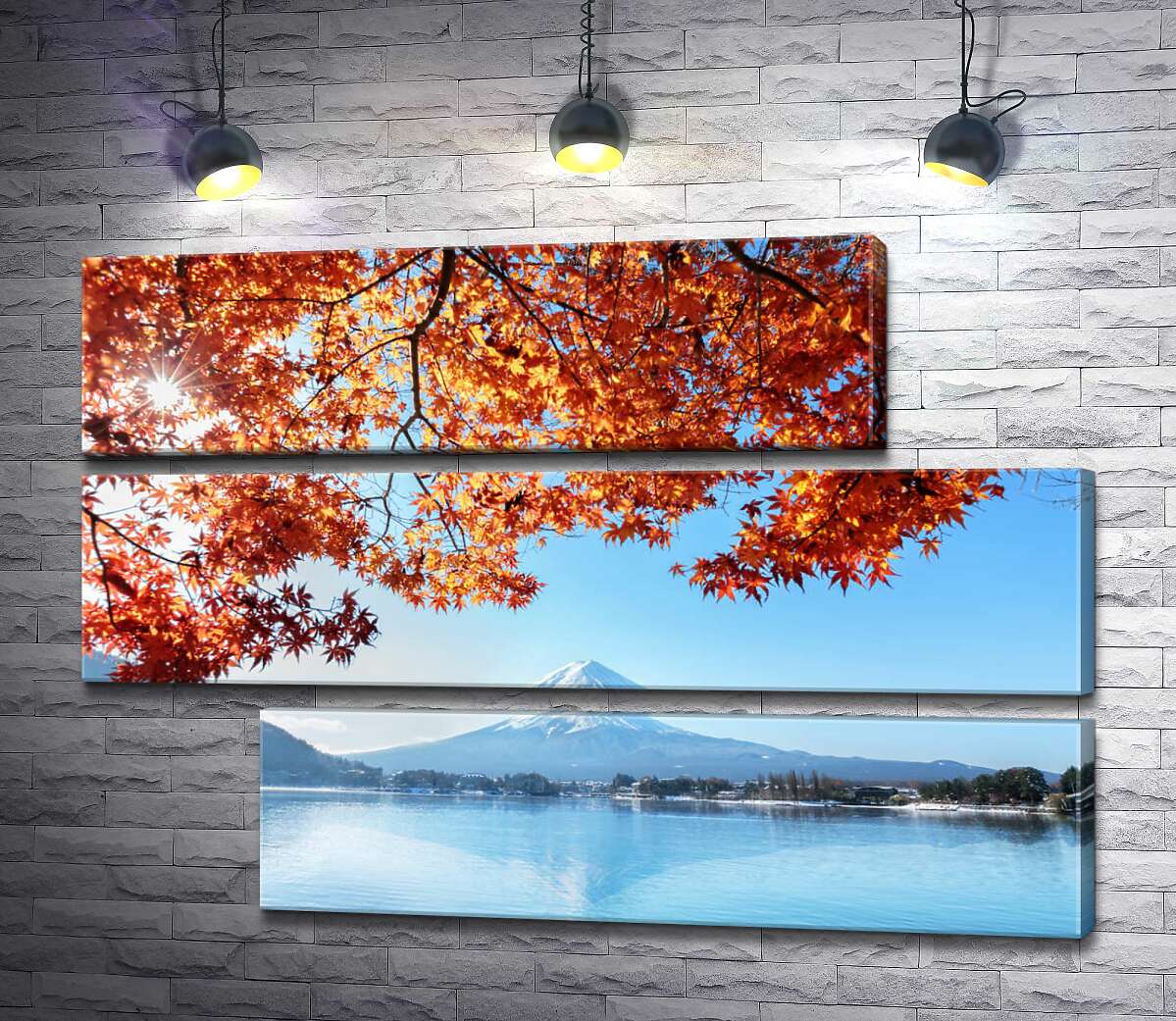 модульная картина Осенний вид на гору Фудзи (Mount Fuji) из вод озера (Модуль №16)