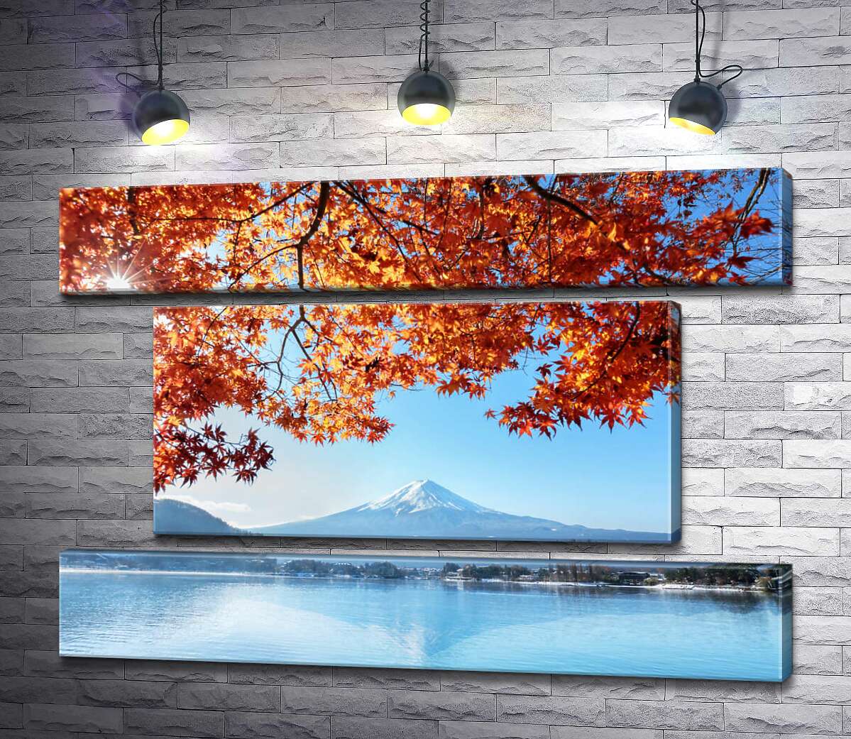 модульная картина Осенний вид на гору Фудзи (Mount Fuji) из вод озера (Модуль №18)
