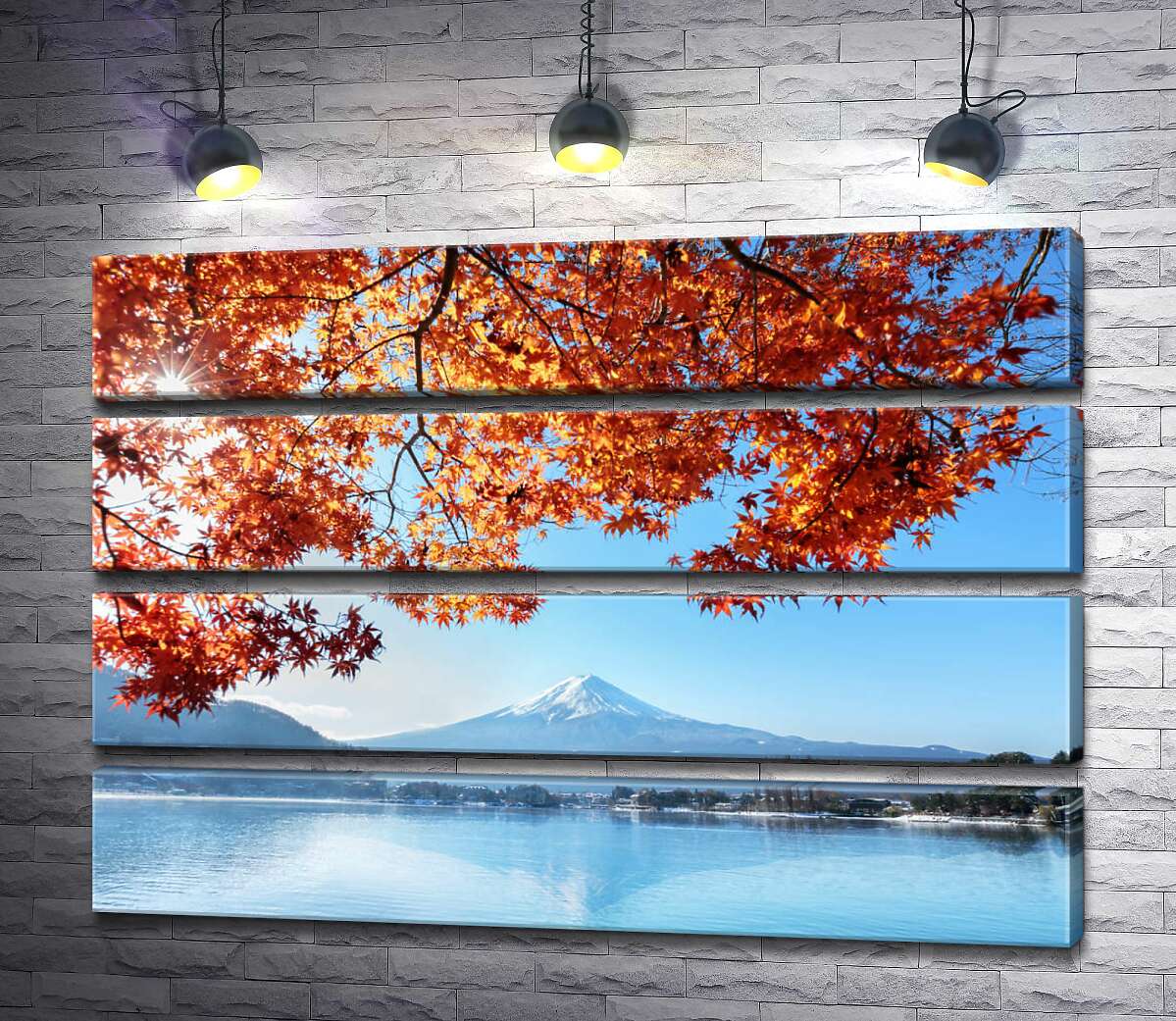 модульная картина Осенний вид на гору Фудзи (Mount Fuji) из вод озера (Модуль №22)