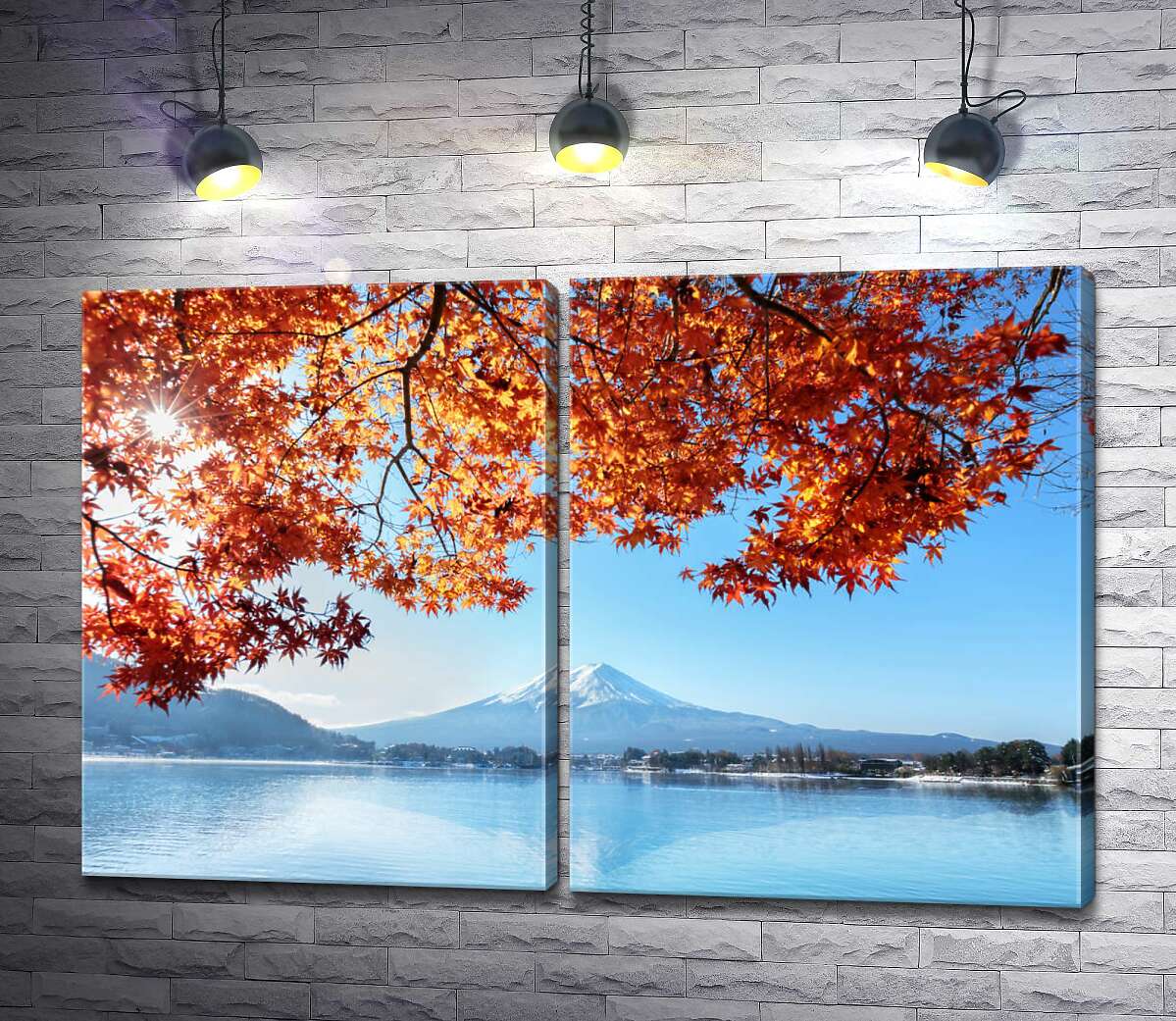 модульная картина Осенний вид на гору Фудзи (Mount Fuji) из вод озера