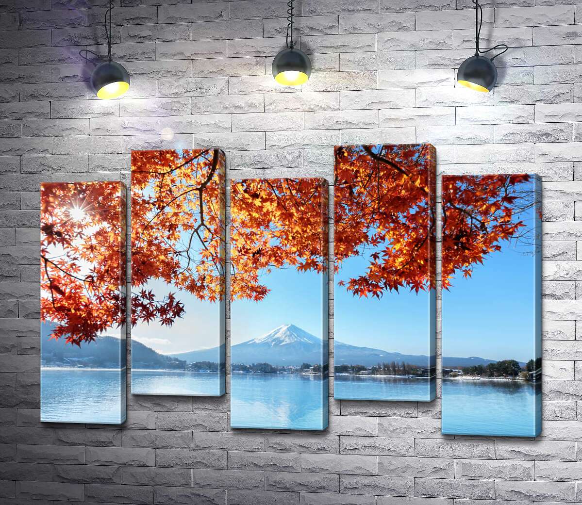 модульная картина Осенний вид на гору Фудзи (Mount Fuji) из вод озера (Модуль №30)