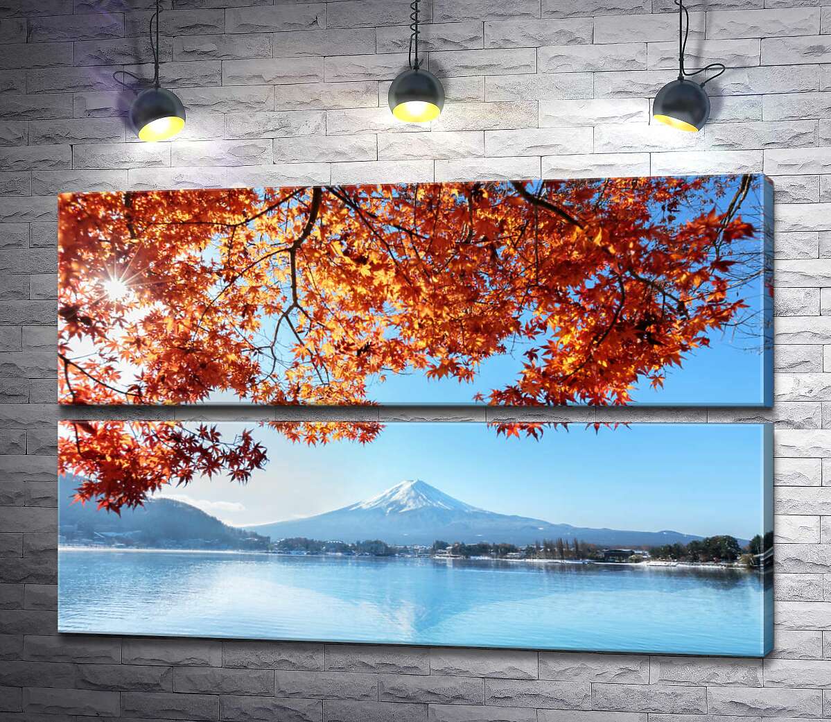 модульна картина Осінній вид на гору Фудзі (Mount Fuji) з вод озера (Модуль №7)