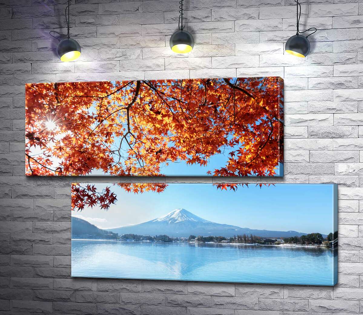 модульна картина Осінній вид на гору Фудзі (Mount Fuji) з вод озера (Модуль №8)
