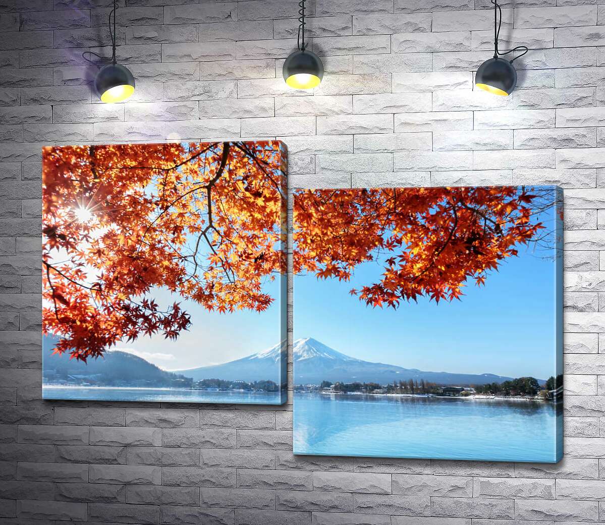 модульная картина Осенний вид на гору Фудзи (Mount Fuji) из вод озера (Модуль №9)