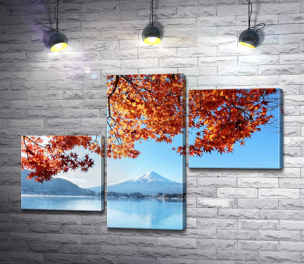 модульна картина Осінній вид на гору Фудзі (Mount Fuji) з вод озера (Модуль №12)