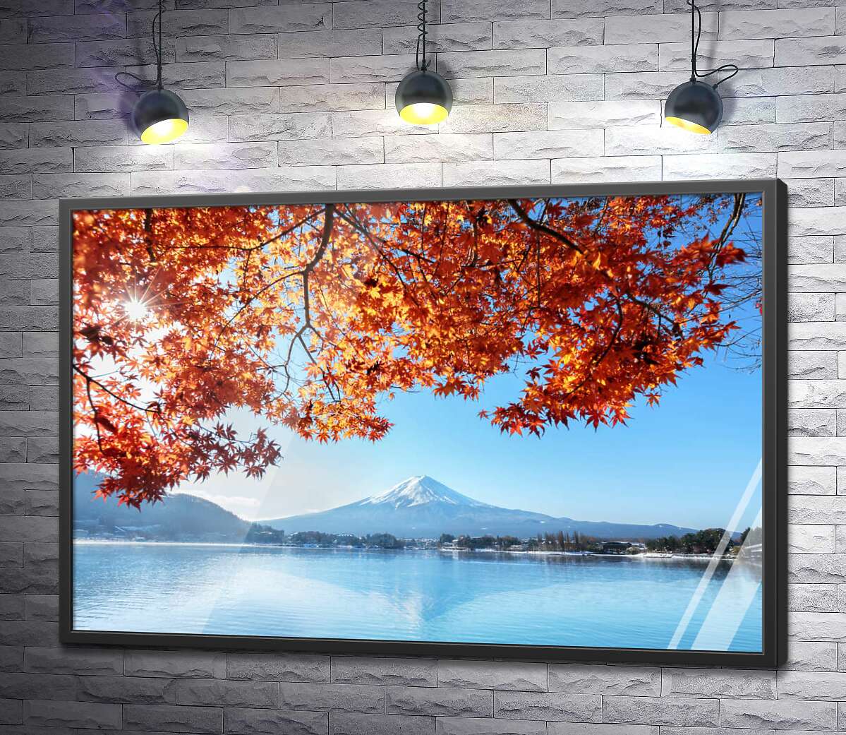 постер Осінній вид на гору Фудзі (Mount Fuji) з вод озера