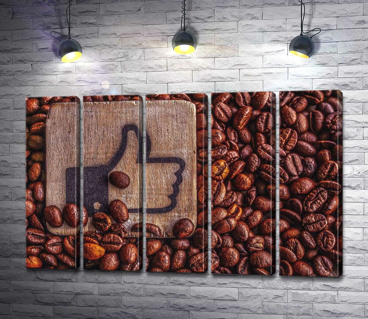 модульная картина Деревянный знак "Like" среди аромата кофейных зерен (Модуль №26)