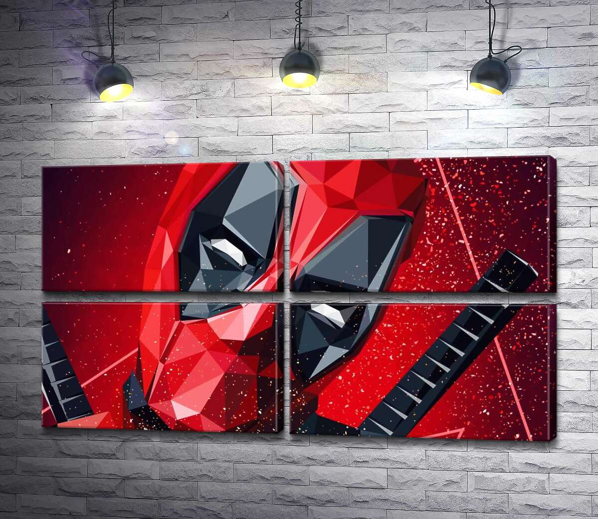 модульная картина Портрет Дэдпула (Deadpool) в технике papercraft (Модуль №25)