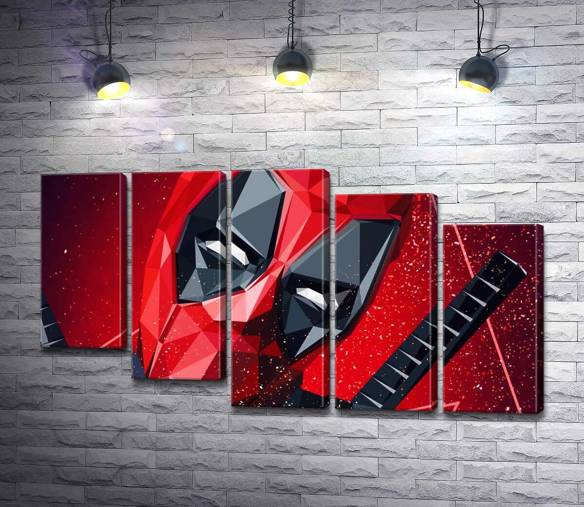 модульная картина Портрет Дэдпула (Deadpool) в технике papercraft (Модуль №28)
