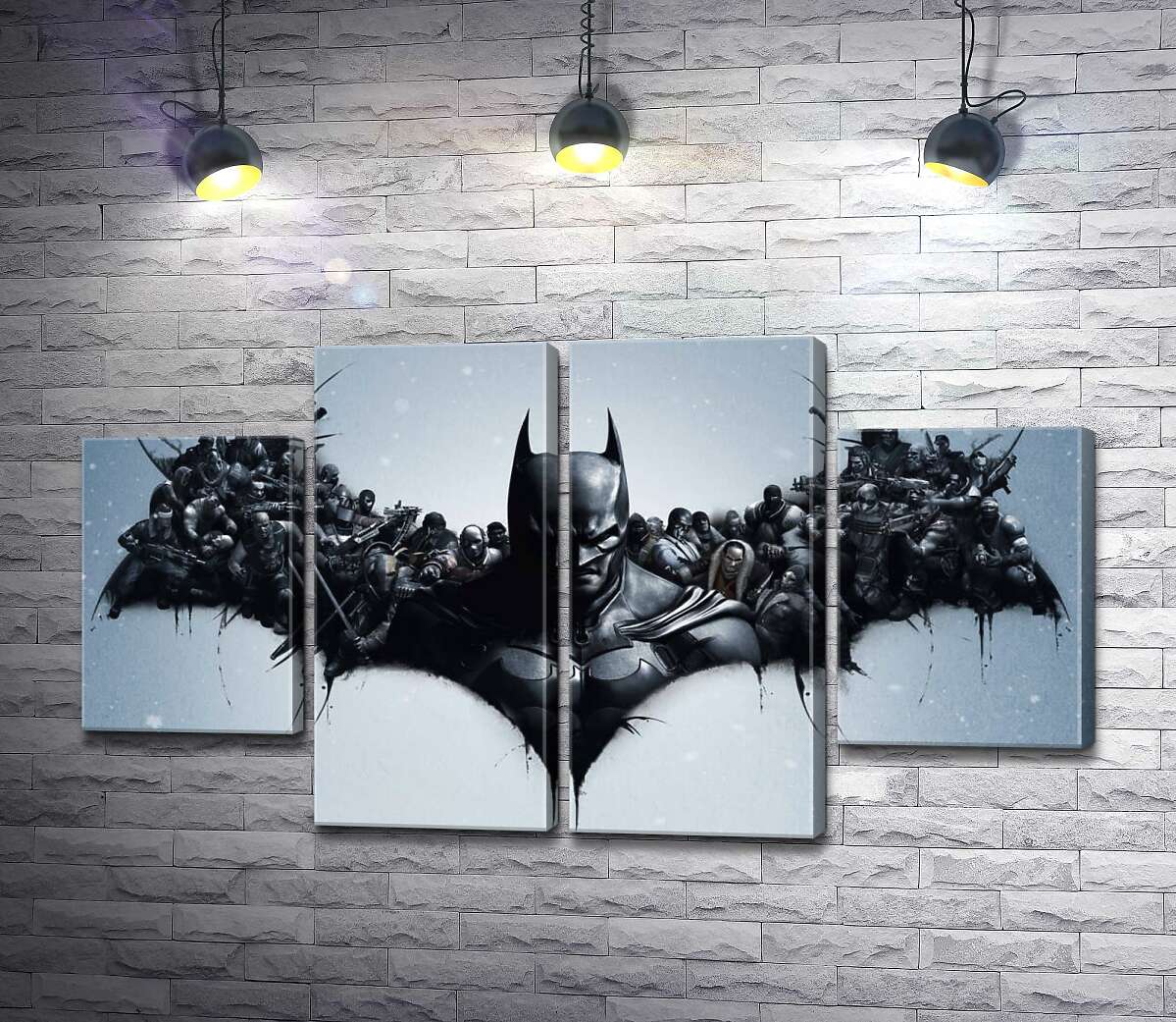 модульна картина Грізний Бетмен (Batman) з крилами-силуетами вояків (Модуль №20)