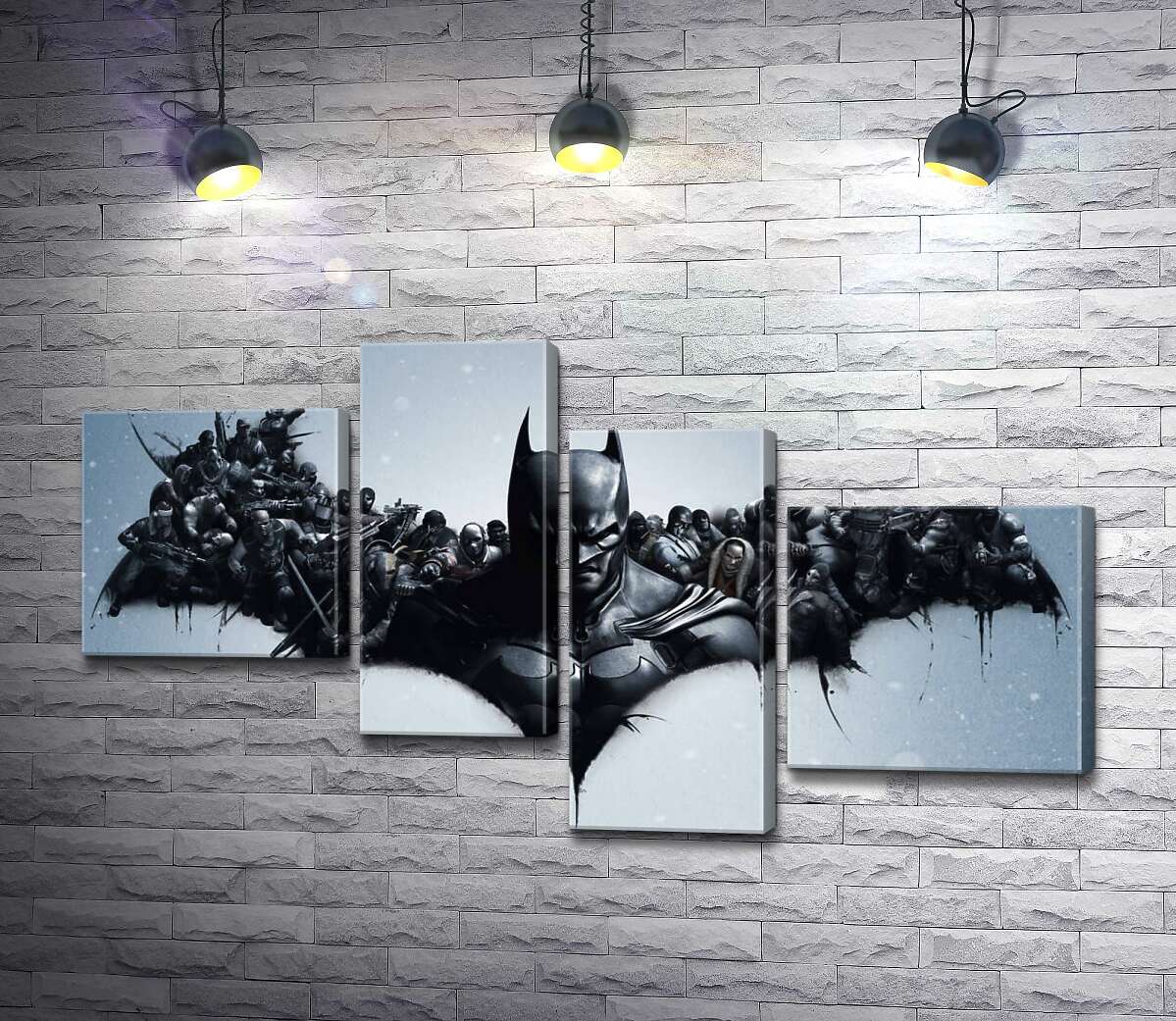 модульна картина Грізний Бетмен (Batman) з крилами-силуетами вояків (Модуль №21)