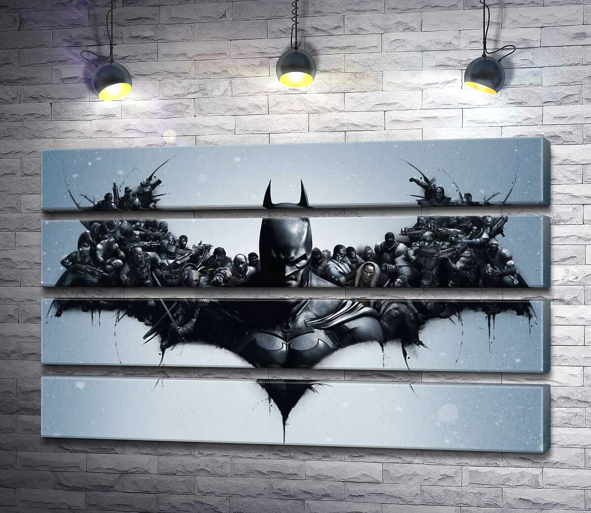 модульная картина Грозный Бэтмен (Batman) с крыльями-силуэтами воинов (Модуль №22)