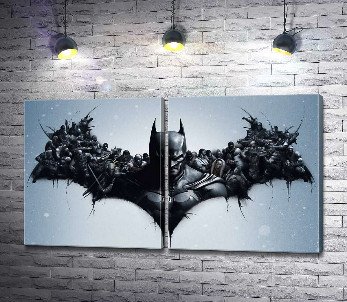 модульная картина Грозный Бэтмен (Batman) с крыльями-силуэтами воинов