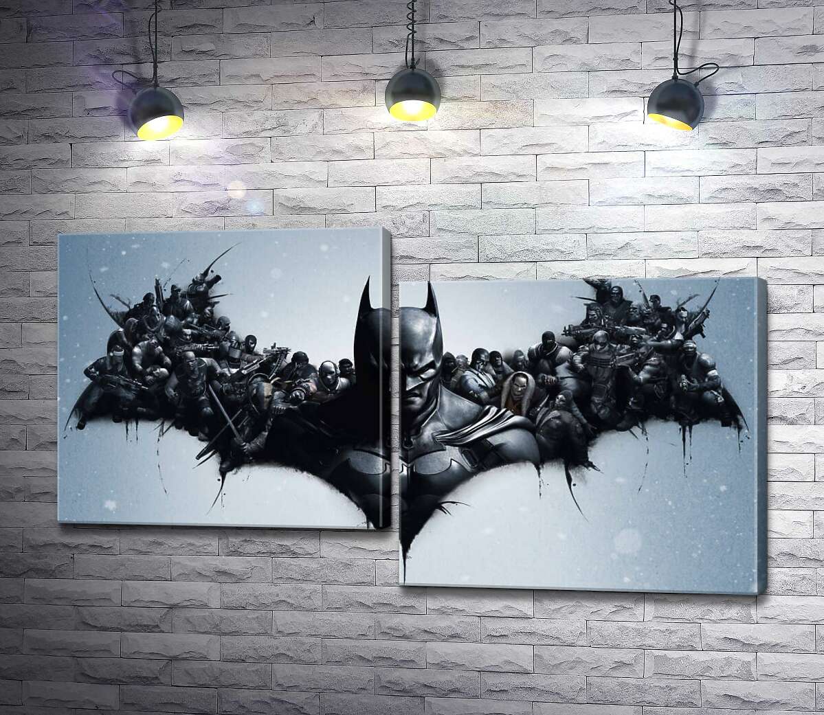 модульна картина Грізний Бетмен (Batman) з крилами-силуетами вояків (Модуль №9)