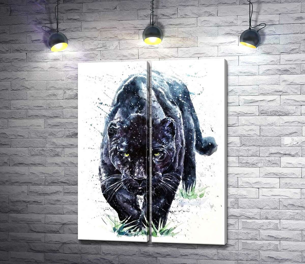 модульна картина Чорна пантера неспішно крадеться по килиму трави