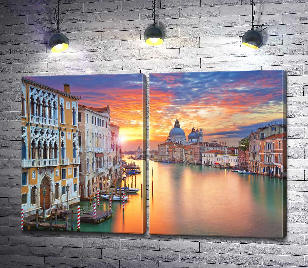 модульна картина Персиковий захід сонця відбивається в тихих водах венеційського каналу
