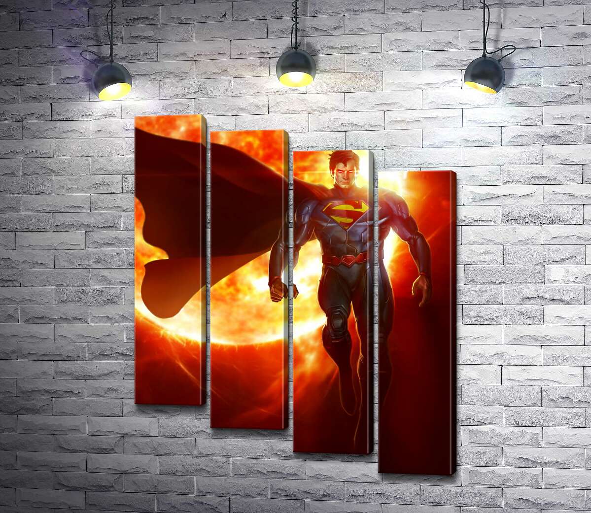 модульна картина Супермен (Superman) на фоні розжареної сонячної кулі (Модуль №19)