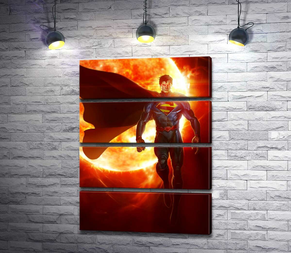 модульна картина Супермен (Superman) на фоні розжареної сонячної кулі (Модуль №22)