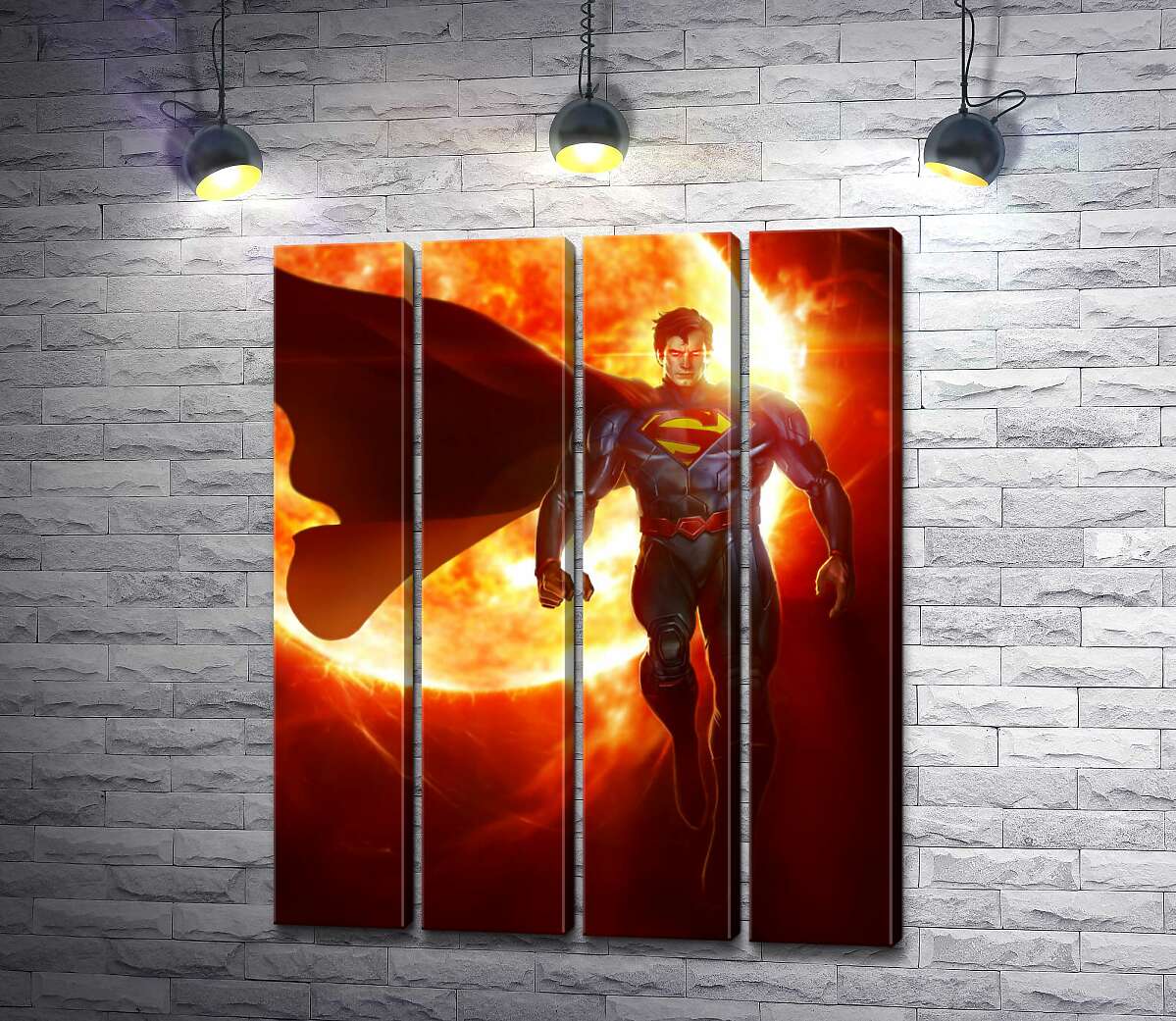модульна картина Супермен (Superman) на фоні розжареної сонячної кулі (Модуль №24)