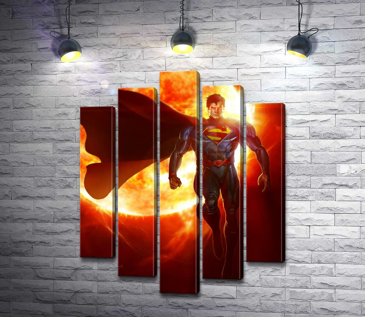 модульная картина Супермен (Superman) на фоне раскаленного солнечного шара (Модуль №4)