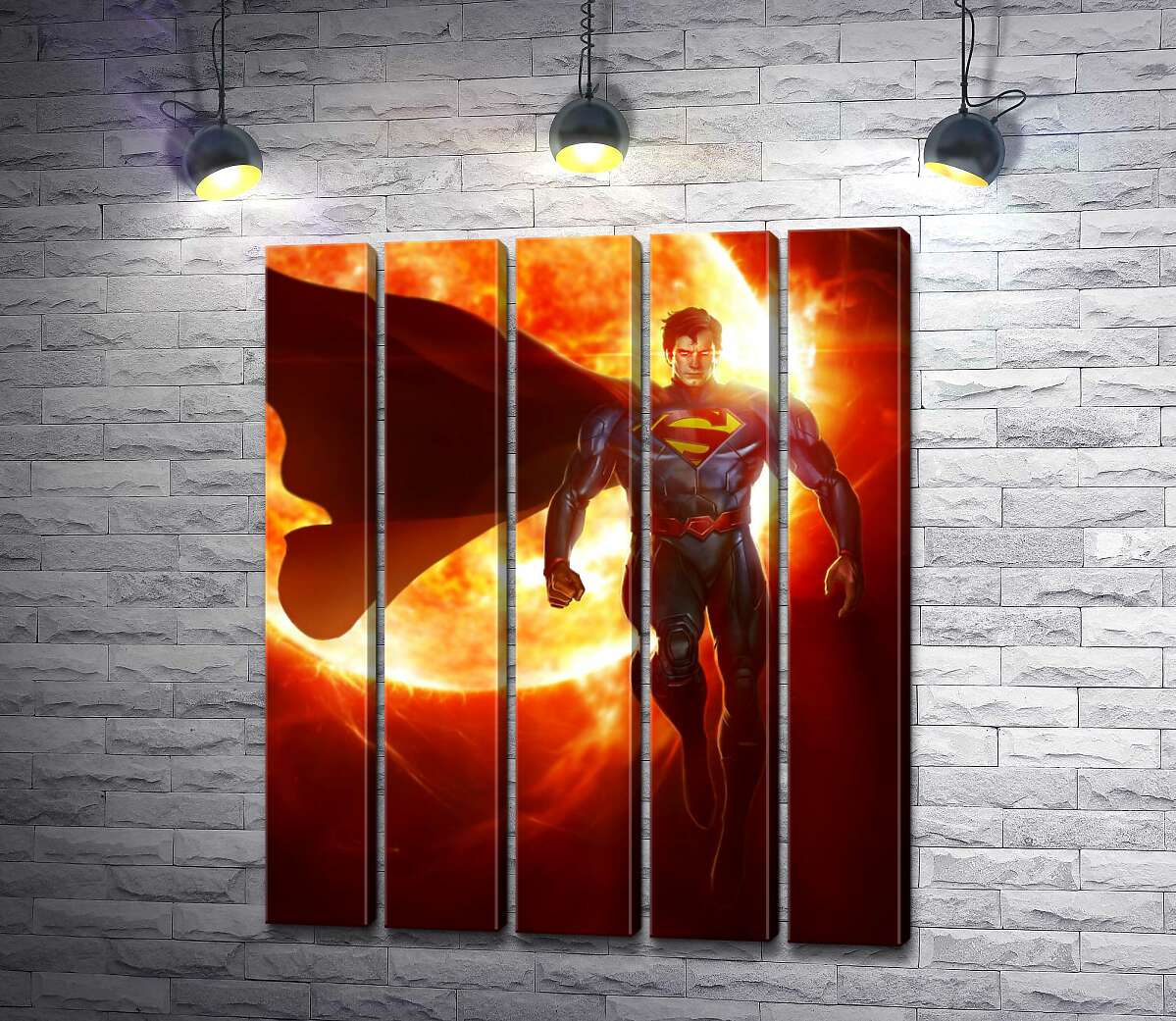 модульна картина Супермен (Superman) на фоні розжареної сонячної кулі (Модуль №26)