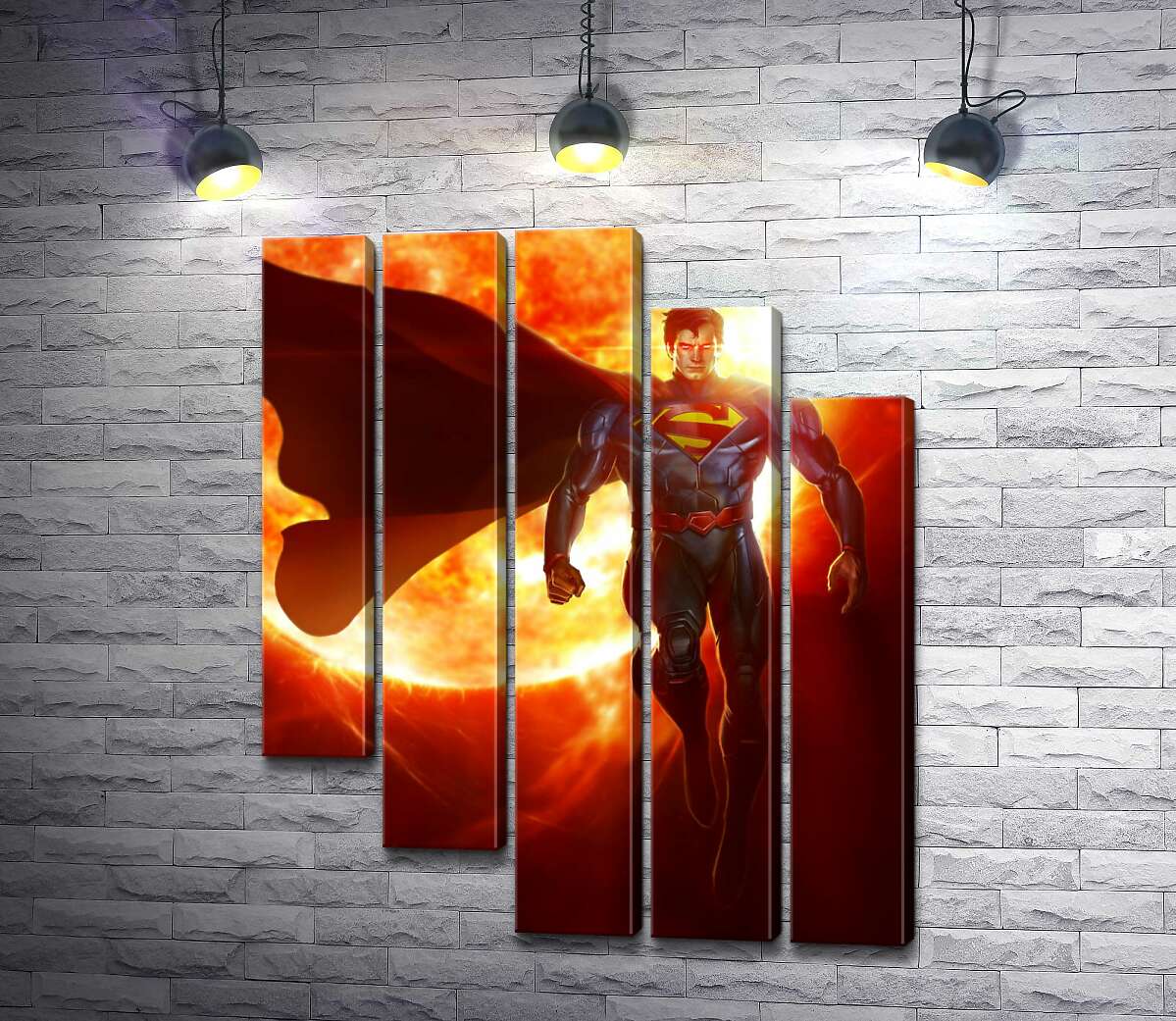модульная картина Супермен (Superman) на фоне раскаленного солнечного шара (Модуль №28)