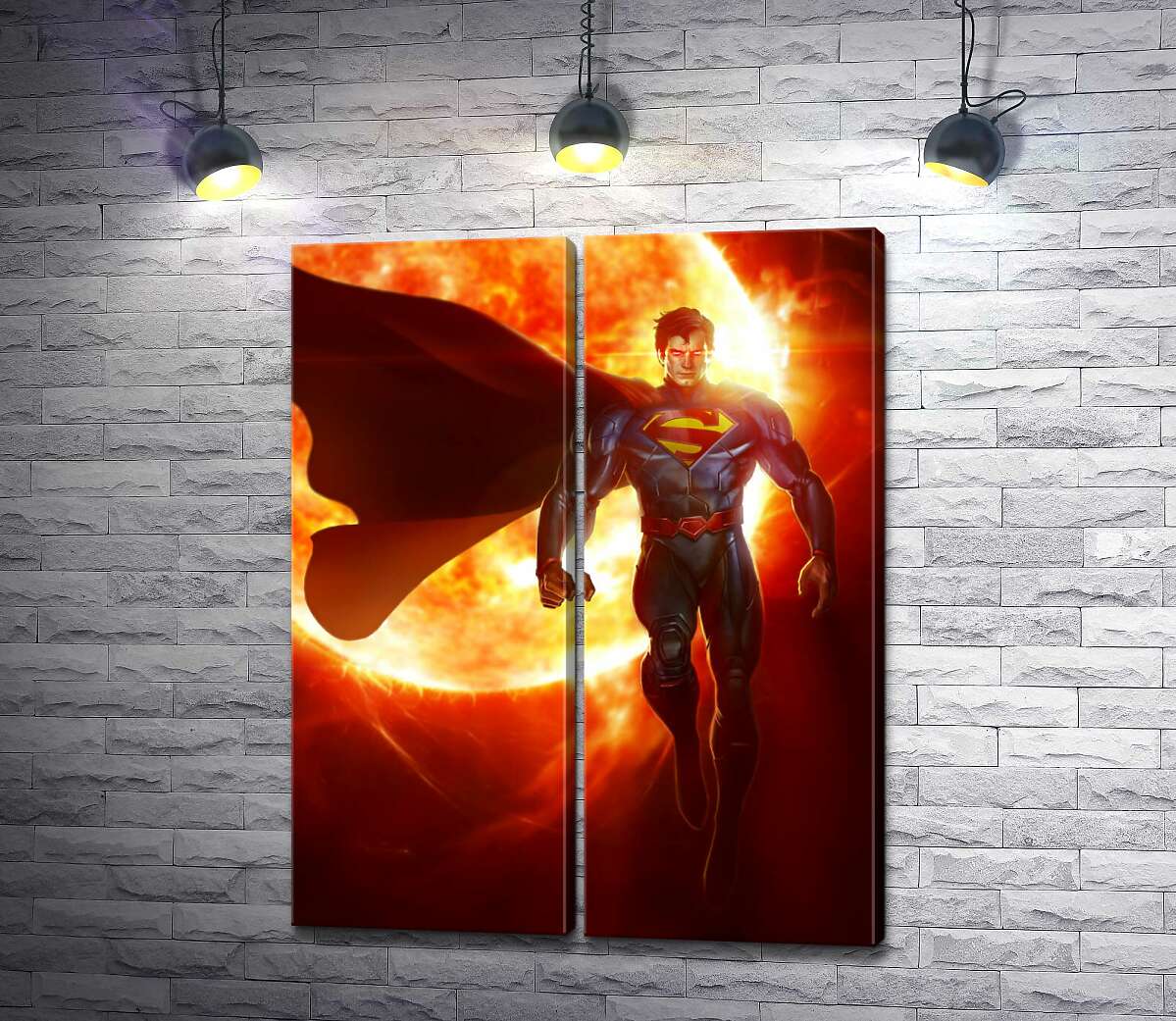 модульная картина Супермен (Superman) на фоне раскаленного солнечного шара
