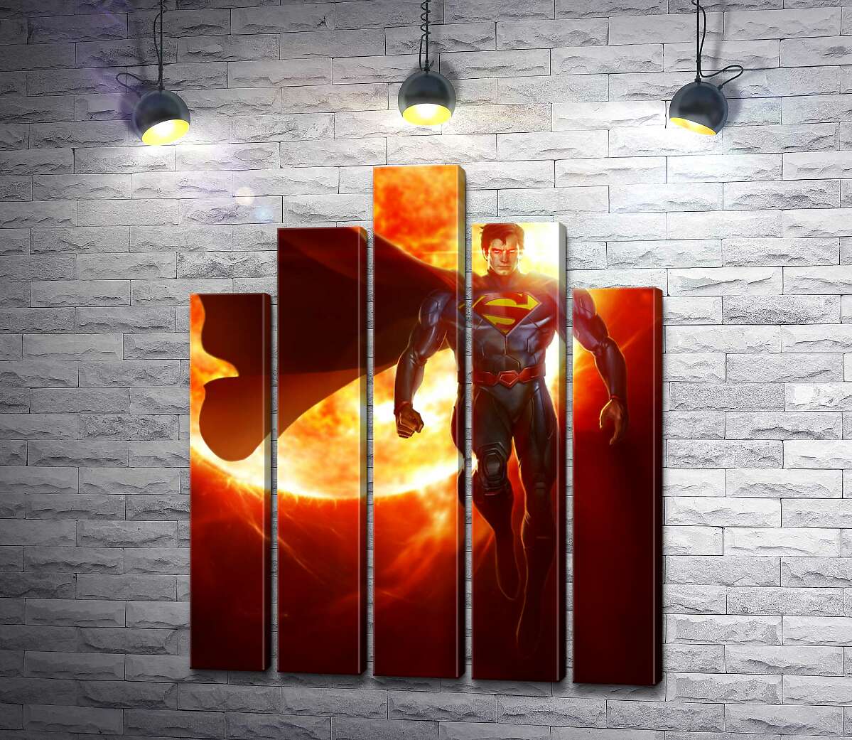 модульная картина Супермен (Superman) на фоне раскаленного солнечного шара (Модуль №29)