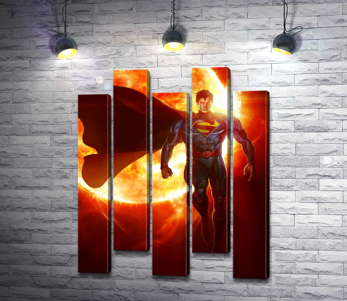 модульна картина Супермен (Superman) на фоні розжареної сонячної кулі (Модуль №30)