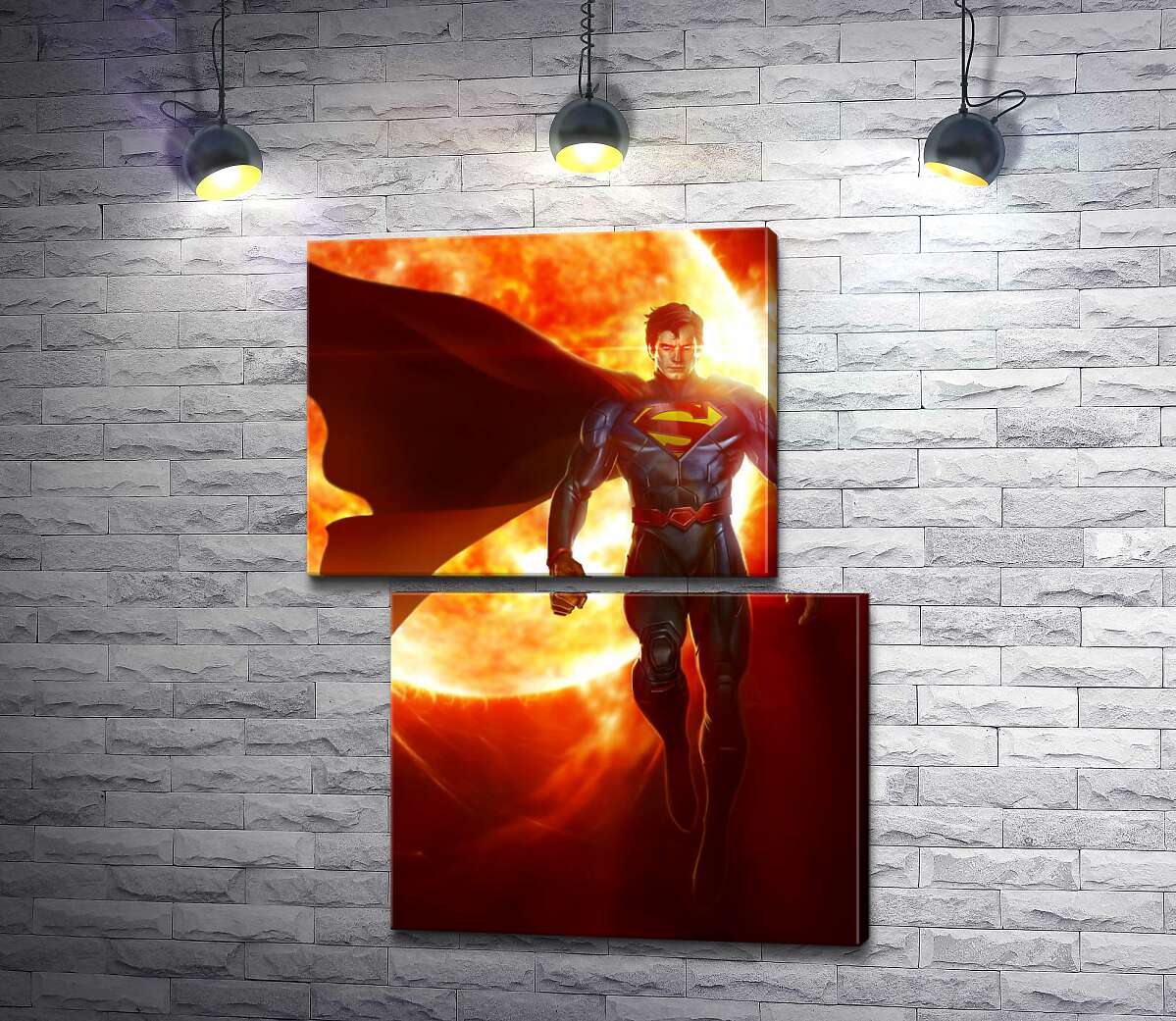 модульна картина Супермен (Superman) на фоні розжареної сонячної кулі (Модуль №8)