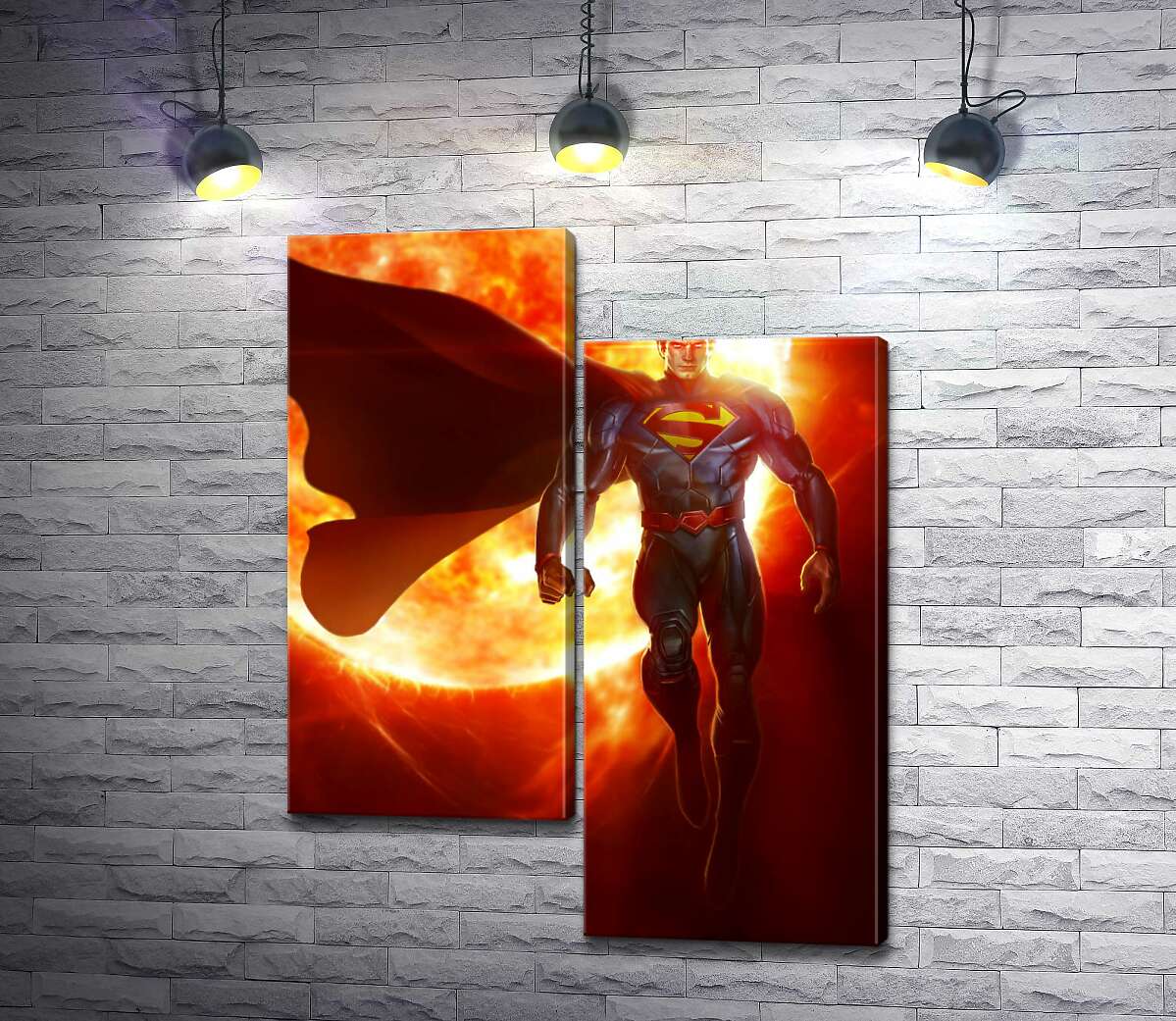 модульна картина Супермен (Superman) на фоні розжареної сонячної кулі (Модуль №9)