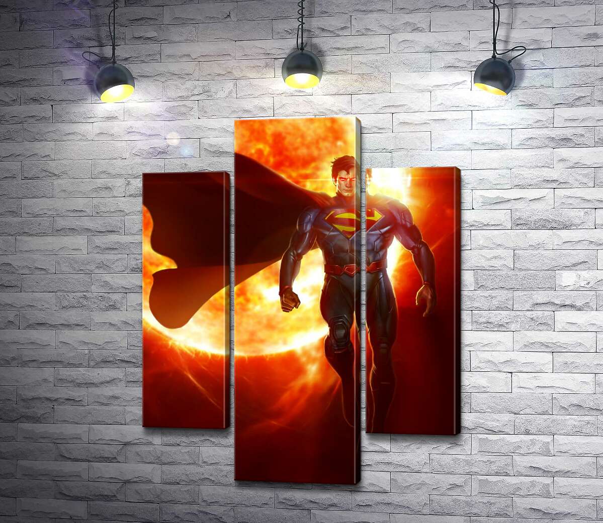 модульная картина Супермен (Superman) на фоне раскаленного солнечного шара (Модуль №10)