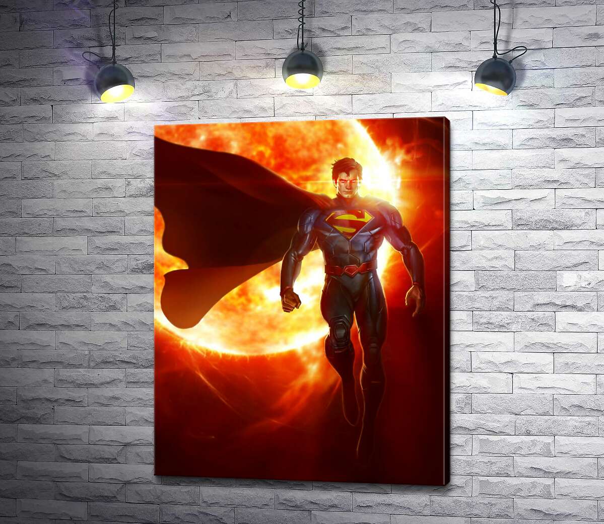 картина Супермен (Superman) на фоні розжареної сонячної кулі