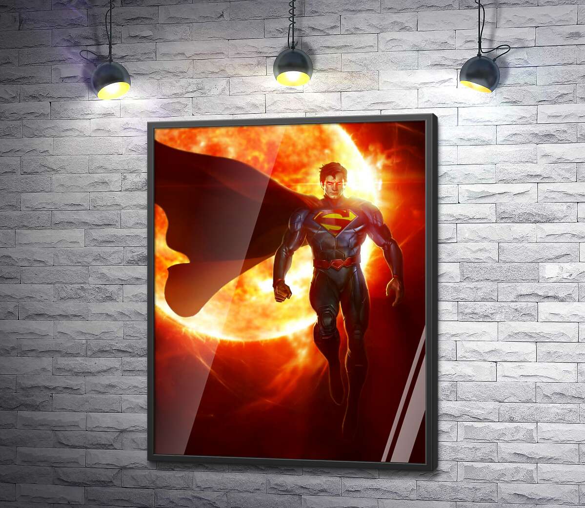 постер Супермен (Superman) на фоні розжареної сонячної кулі