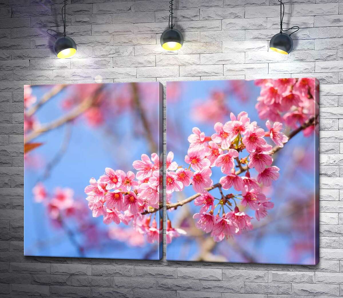 модульная картина Воздушная ветка, усеянная нежными цветами персика