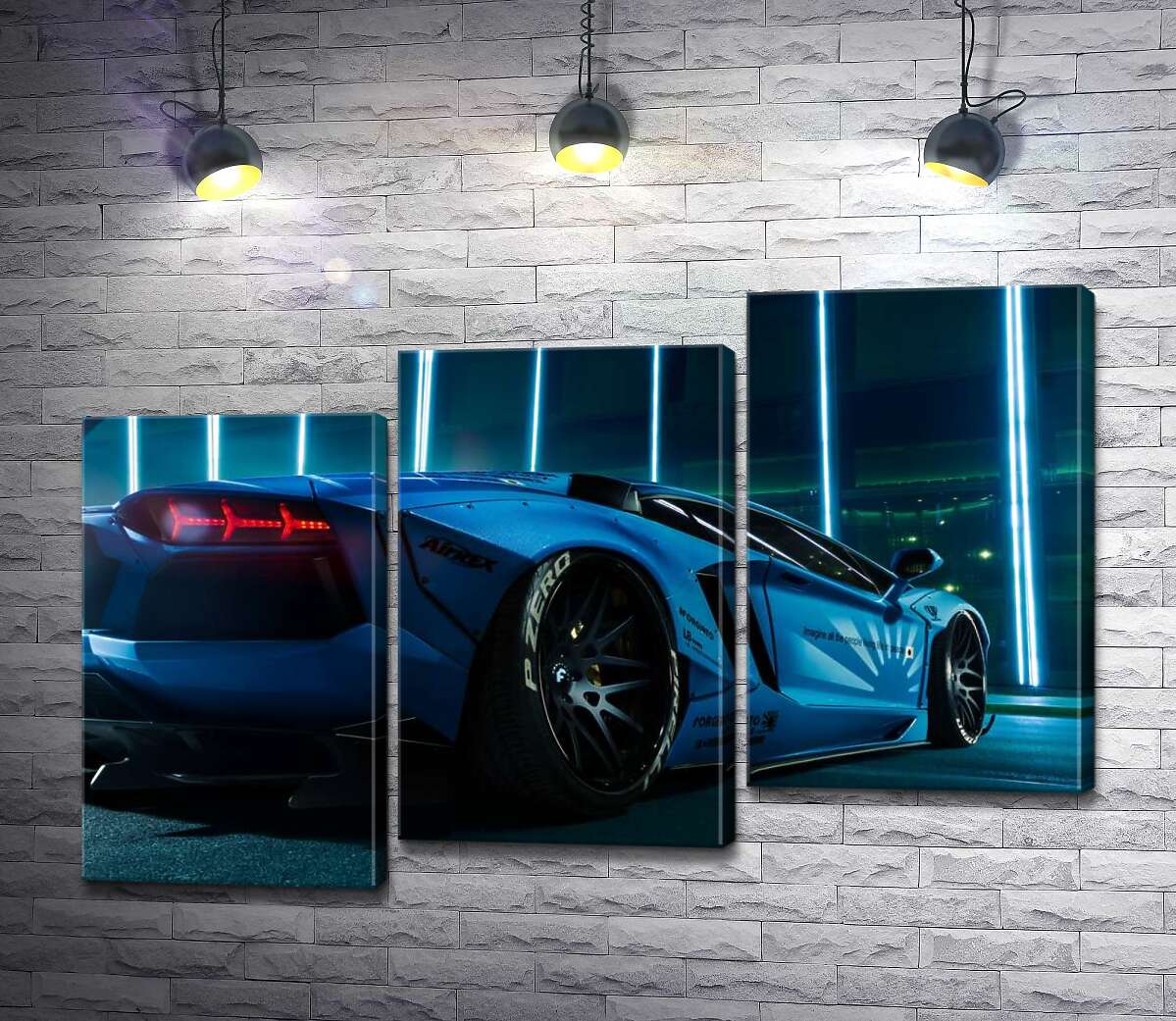модульная картина Лазурный цвет автомобиля Ламборгини (Lamborghini Aventador) (Модуль №14)