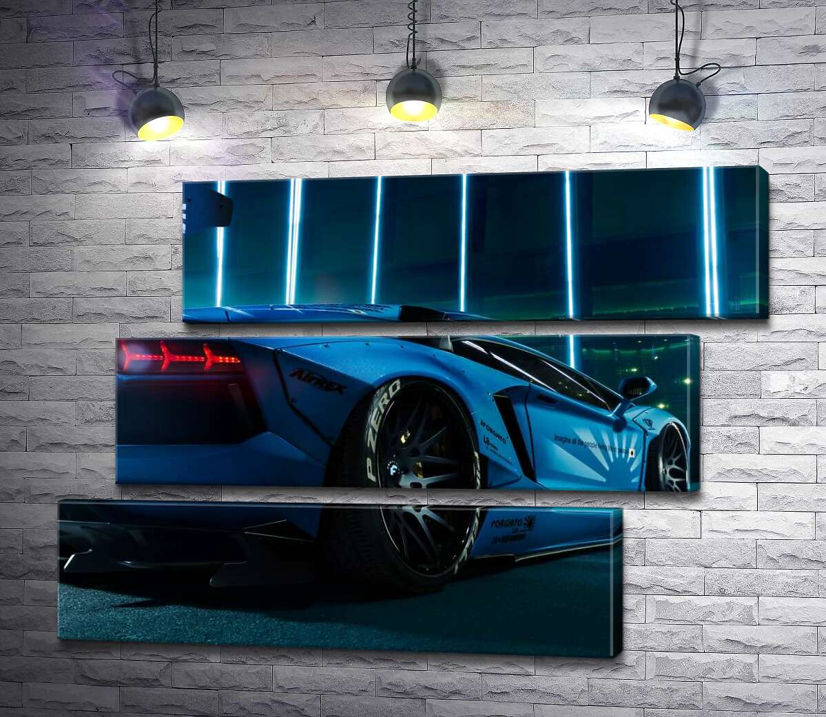 модульная картина Лазурный цвет автомобиля Ламборгини (Lamborghini Aventador) (Модуль №17)