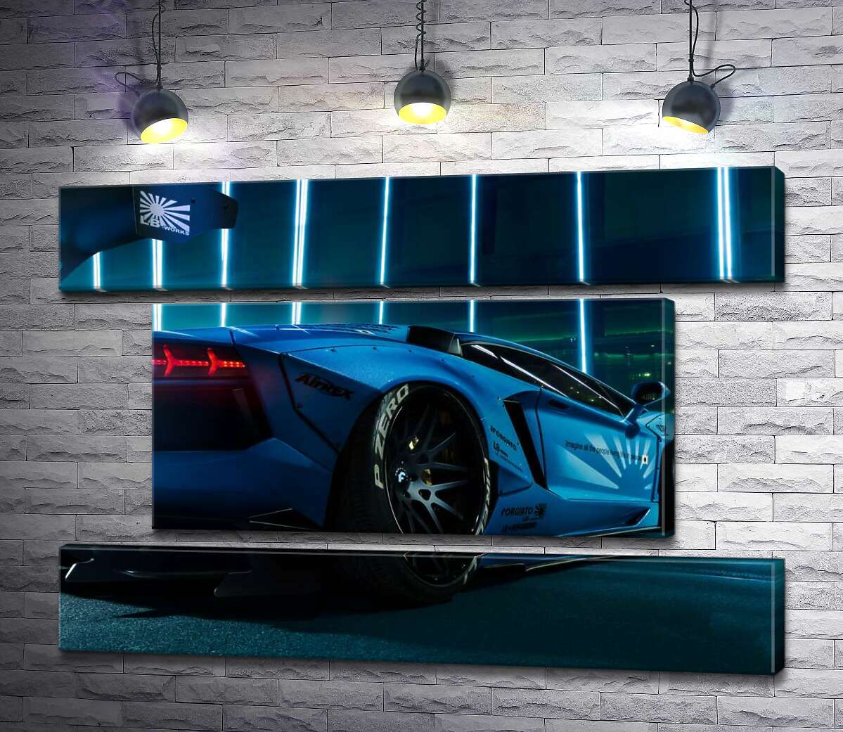 модульна картина Блакитний колір автомобіля Ламборгіні (Lamborghini Aventador) (Модуль №18)