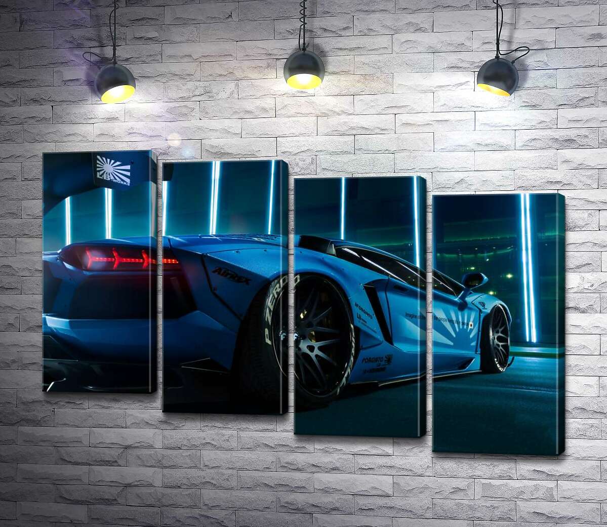 модульна картина Блакитний колір автомобіля Ламборгіні (Lamborghini Aventador) (Модуль №19)