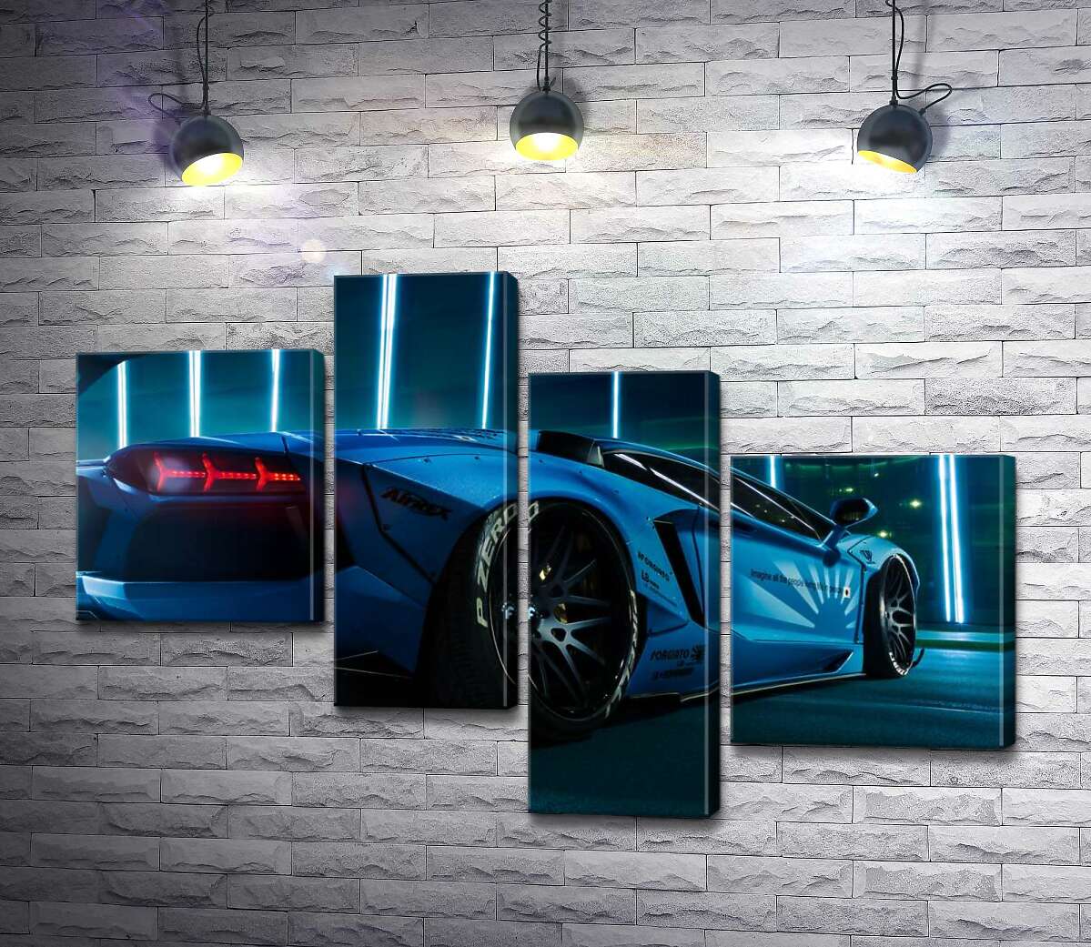 модульна картина Блакитний колір автомобіля Ламборгіні (Lamborghini Aventador) (Модуль №21)