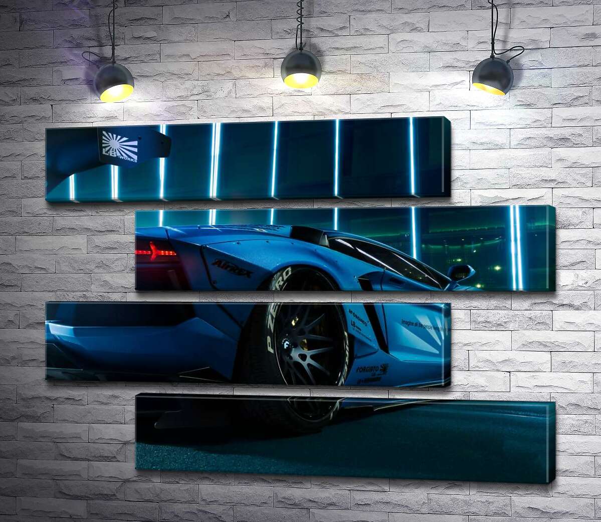 модульна картина Блакитний колір автомобіля Ламборгіні (Lamborghini Aventador) (Модуль №23)