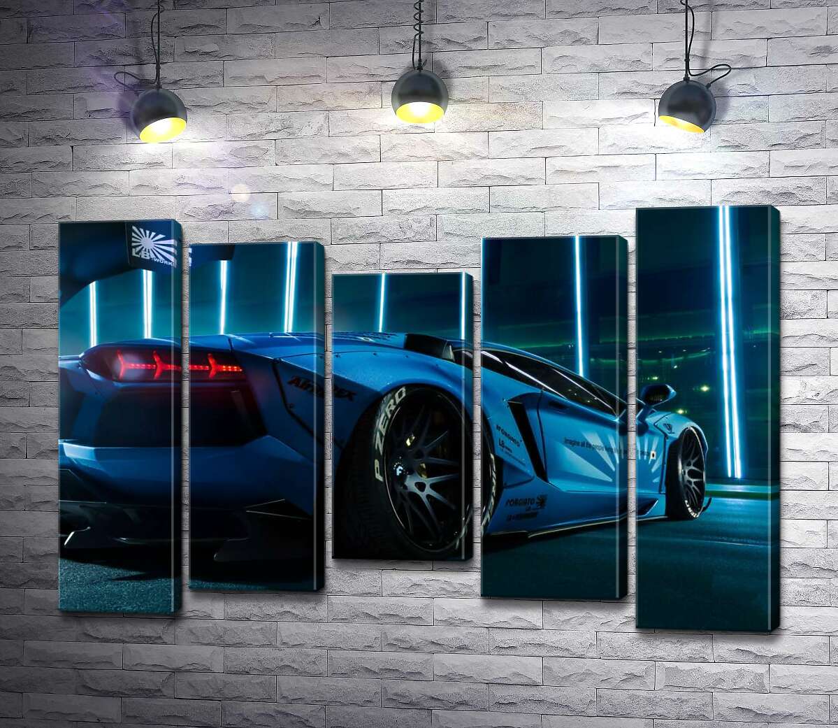 модульная картина Лазурный цвет автомобиля Ламборгини (Lamborghini Aventador) (Модуль №27)