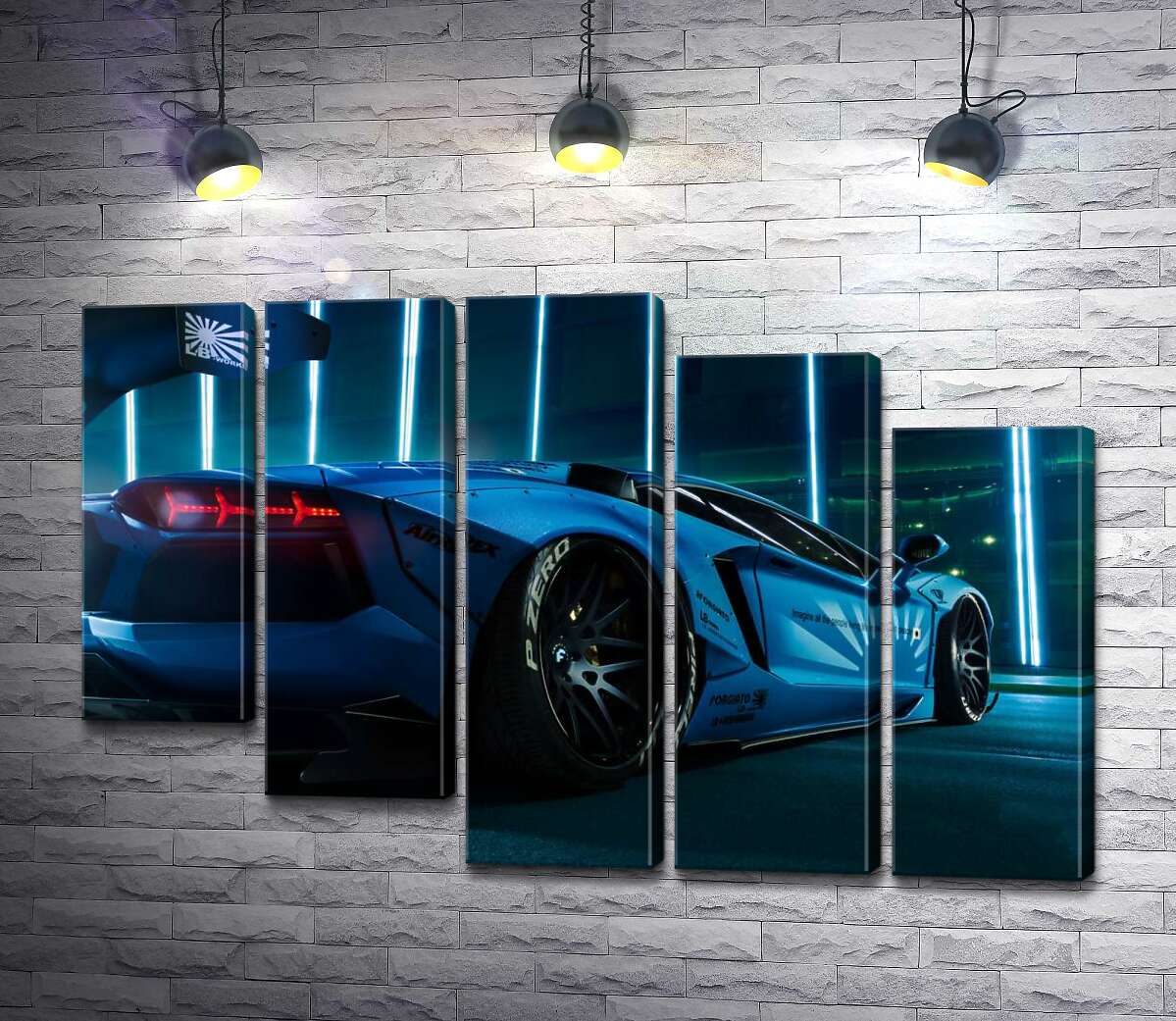 модульна картина Блакитний колір автомобіля Ламборгіні (Lamborghini Aventador) (Модуль №28)