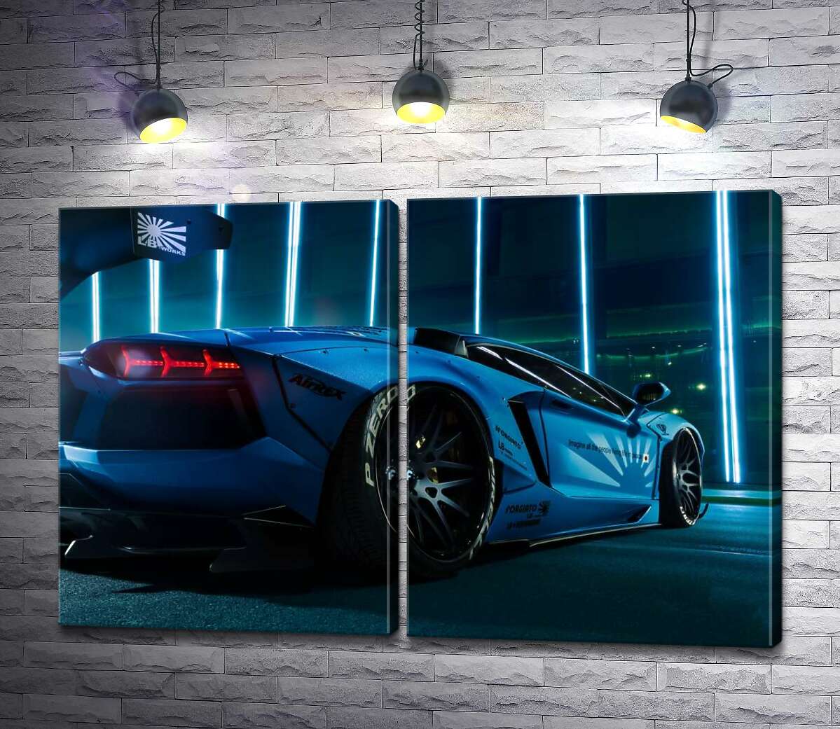 модульная картина Лазурный цвет автомобиля Ламборгини (Lamborghini Aventador)