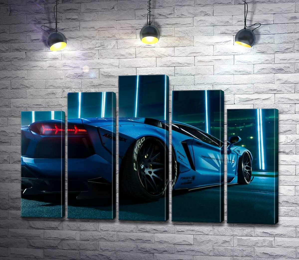 модульная картина Лазурный цвет автомобиля Ламборгини (Lamborghini Aventador) (Модуль №29)