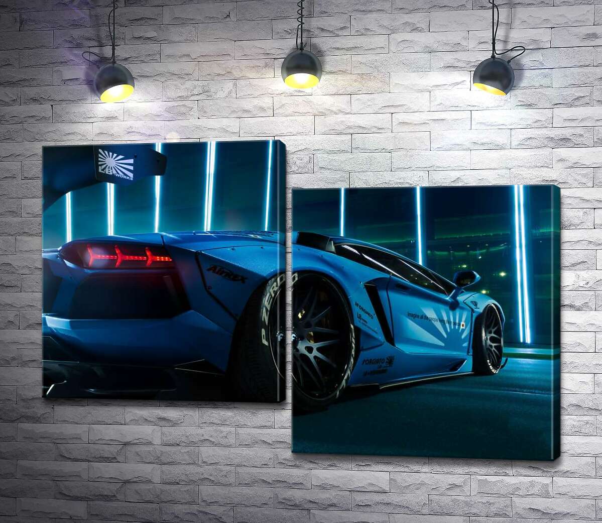 модульная картина Лазурный цвет автомобиля Ламборгини (Lamborghini Aventador) (Модуль №9)