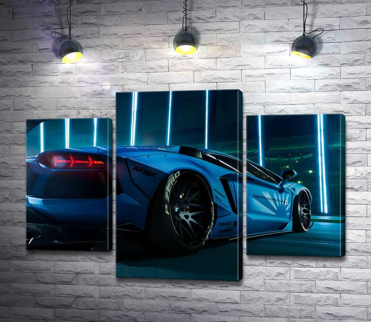 модульная картина Лазурный цвет автомобиля Ламборгини (Lamborghini Aventador) (Модуль №10)