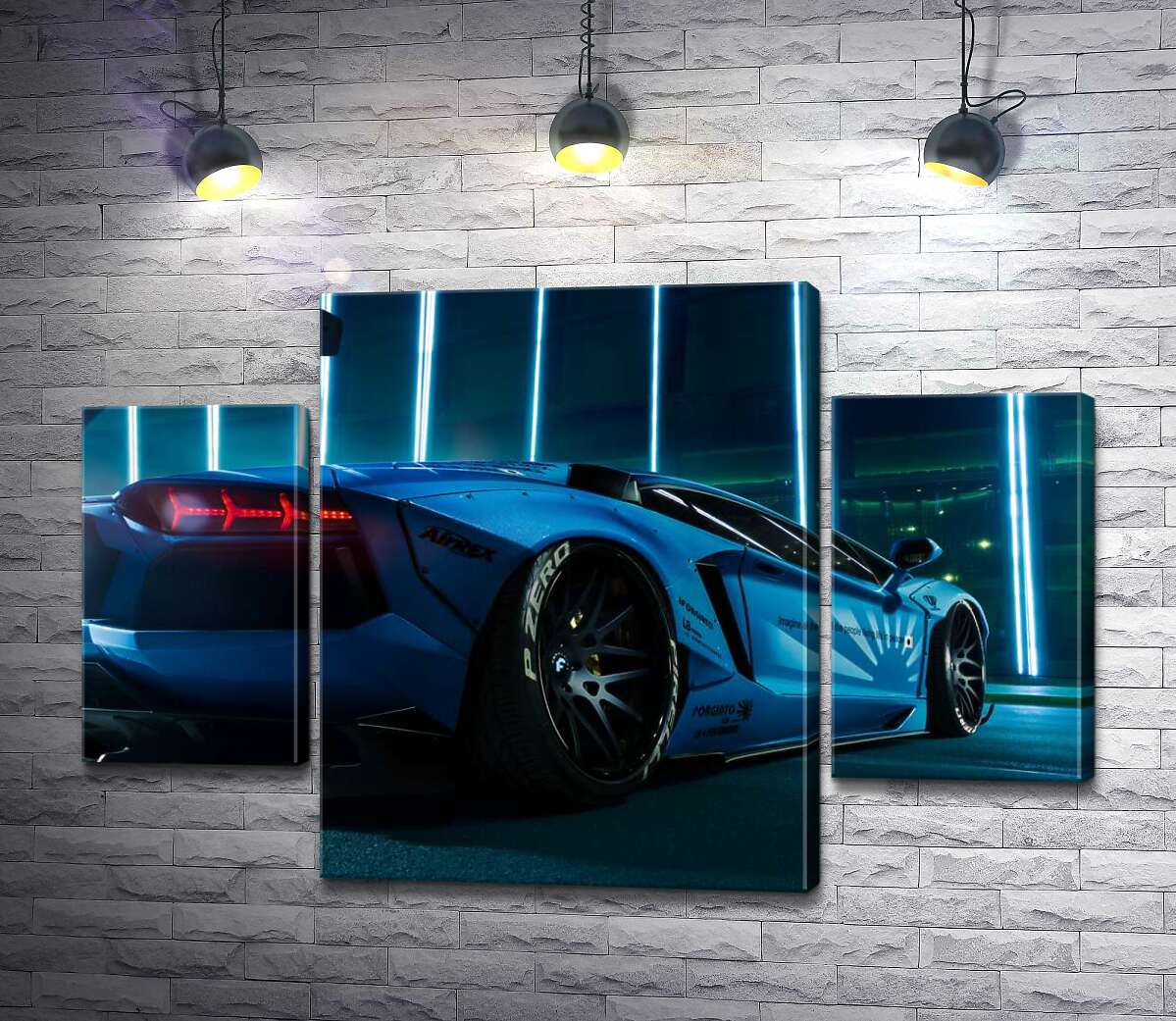 модульная картина Лазурный цвет автомобиля Ламборгини (Lamborghini Aventador) (Модуль №5)