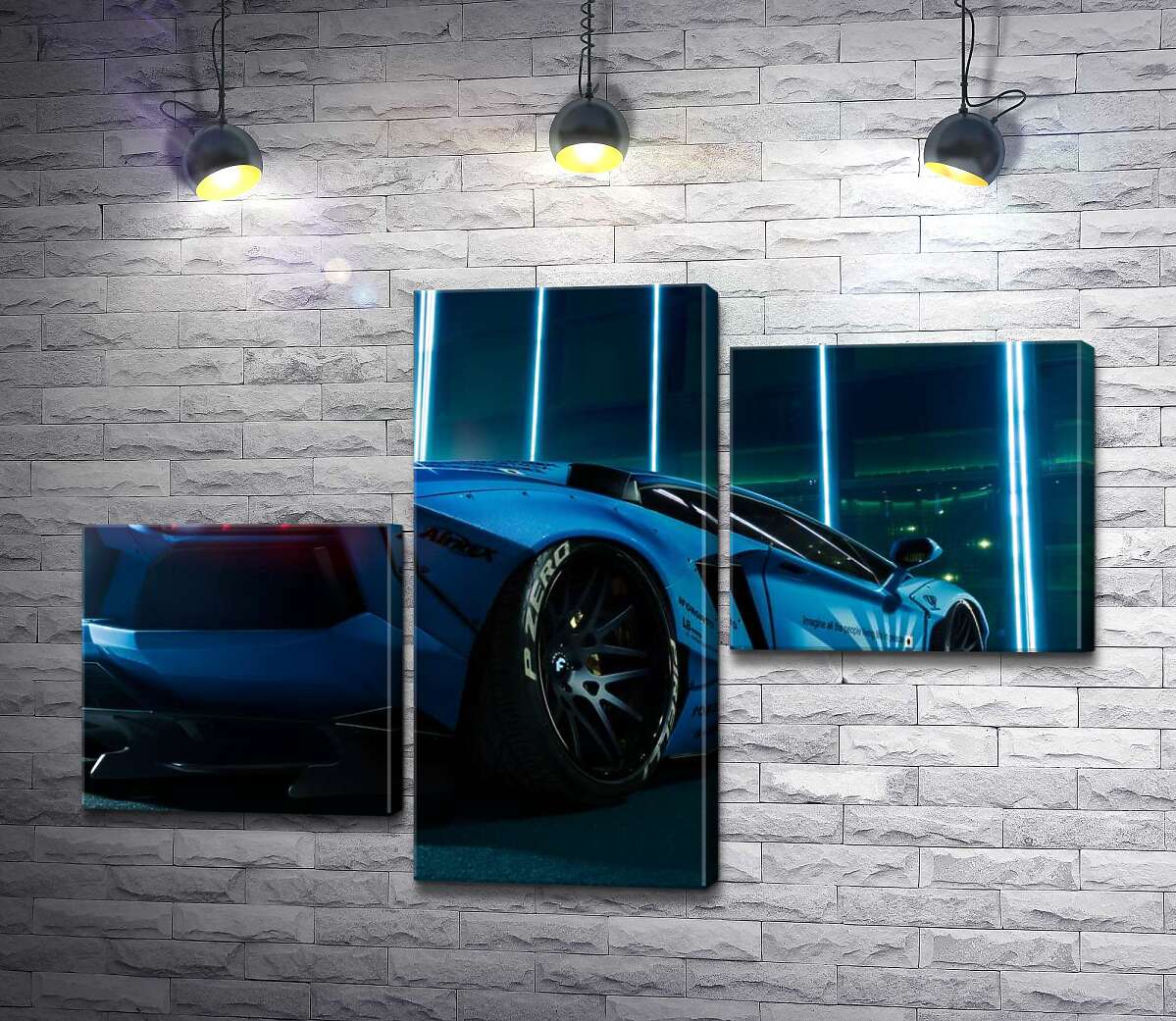 модульная картина Лазурный цвет автомобиля Ламборгини (Lamborghini Aventador) (Модуль №12)